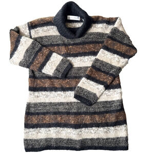 Women’s Y2K Striped Mohair Sweater Dress Size S Brown Long Winter Turtleneck EUC